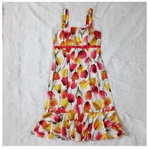 Madison Leigh Tulip Floral Summer Midi Dress Smocked Back Bow - Size 6 -GORGEOUS